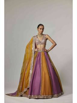 Vvani by Vani Vats - Multicolor Linear Lehenga with Blouse and Dupatta