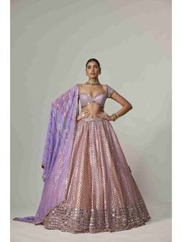 Vvani by Vani Vats - Gota Lavender Heavy Metallic Lehenga with Blouse and Dupatta