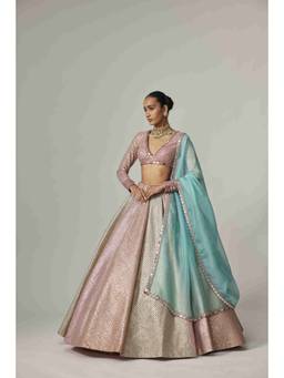 Vvani by Vani Vats - Dark Blush Pink Metallic Gota Lehenga with Blouse and Dupatta