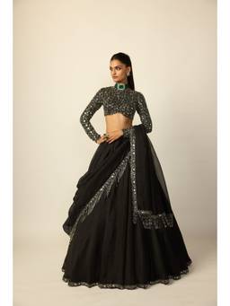 Vvani by Vani Vats - Black Tassel Lehenga With Blouse And Dupatta