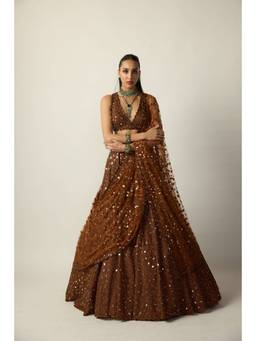 Vvani by Vani Vats - Metallic Copper Lehenga With Blouse And Dupatta