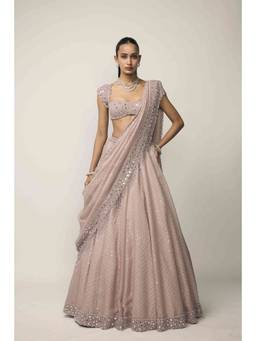 Vvani by Vani Vats - Ash Pink Sequins Embroidered Lehenga With Blouse And Dupatta