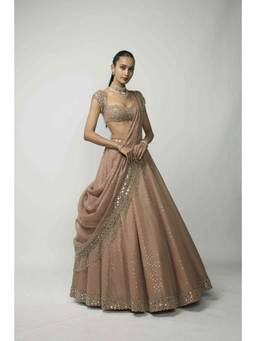 Vvani by Vani Vats - Bronze Rose Sequins Embroidered Lehenga With Blouse And Dupatta