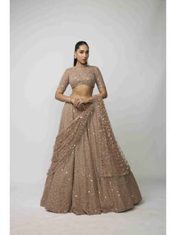 Vvani by Vani Vats - Bronze Rose Lehenga With Blouse And Dupatta