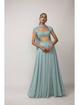 Vvani by Vani Vats - Powder Blue Georgette Skirt With Blouse And Stole