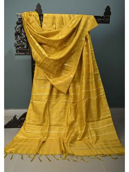 Isadora Life - Mustard Yellow Borderless Semi Tessar Saree with Unstitched Blouse