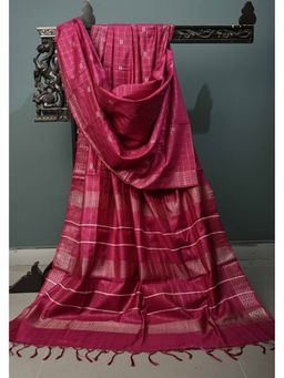 Isadora Life - Magenta Zari Checks on Semi Tessar Saree with Unstitched Blouse