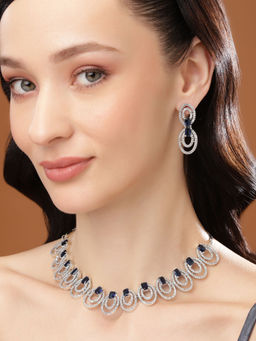 Estele - Rhodium Plated CZ Attractive Necklace Set with Blue & White Crystals for Women