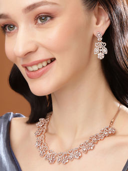 Estele - Rose Gold Plated CZ Fascinating Necklace Set with White Austrian Crystals for Women