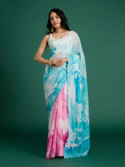 Gajra Gang - Desert Rani Tie Dye & Diamonte Blue Georgette Saree with Unstitched Blouse