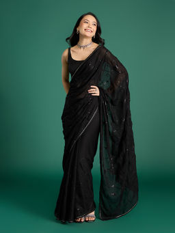 Gajra Gang - Diwalicious Black Georgette Cocktail Embroidered Saree & Unstitched Blouse