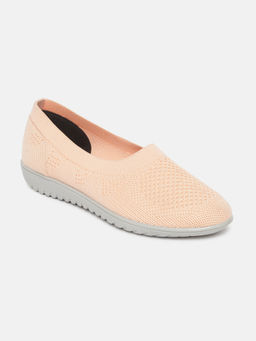 Marc Loire - Women Light Peach Woven Casual Slip-on Ballerinas