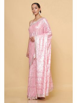 Soch - Women Pink Embellished & Sequined Saree with Unstitched Blouse