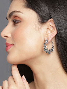 Sohi - Silver Plated Circular Hoop Earrings
