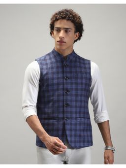Monte Carlo - Men Blue Checks Sleeveless Regular Nehru Jacket