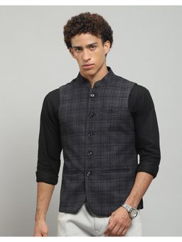 Monte Carlo - Men Grey Checks Sleeveless Regular Nehru Jacket