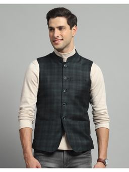 Monte Carlo - Men Green Checks Sleeveless Regular Nehru Jacket