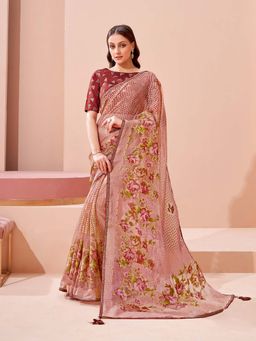Odette - Pink Raw Silk Elegant Saree with Unstitched Blouse