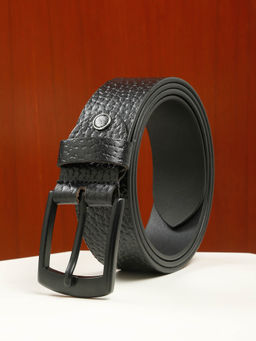 Teakwood - Mens Textured Black Leather Casual Belt