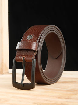 Teakwood - Mens Textured Brown Leather Casual Belt