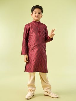 Manyavar - Maroon Majesty Kurta With Pyjama