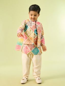 Manyavar - Multi-Color Cotton Ensemble Kurta With Pyjama & Jacket