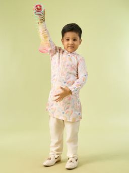Manyavar - Melodic Cream Satin Kurta With Pyjama