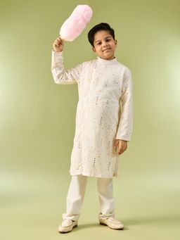 Manyavar - Creamy Elegance Kurta With Pyjama
