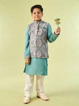 Manyavar - Regal Aqua Green Kurta With Pyjama & Jacket