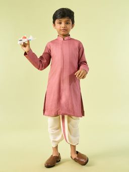 Manyavar - Boys Dusty Pink Dotted String Patterned Kurta With Dhoti