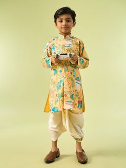 Manyavar - Mustard Spectacle Yellow Kurta With Dhoti