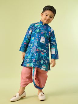 Manyavar - Royal Mid Blue Kurta With Dhoti