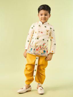 Manyavar - Cream Cotton Charm Kurta With Dhoti