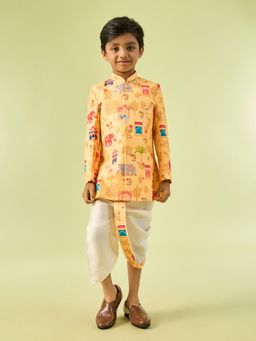 Manyavar - Golden Yellow Splendor Kurta With Dhoti