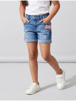 TINY GIRL - Mid Rise Bow Detail Denim Shorts