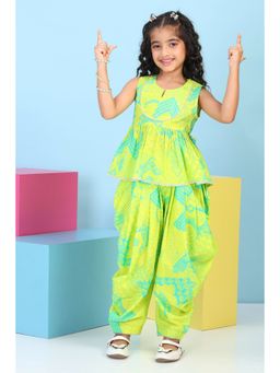 Biba - Girls Lime Green Cotton Printed A-Line Kurti With Salwar