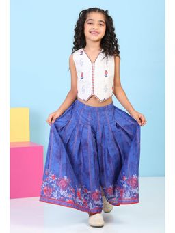 Biba - Girls Blue Cotton Printed Straight Top With Palazzo