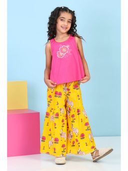 Biba - Girls Pink Cotton Printed A-Line Top With Sharara