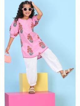 Biba - Girls Pink Cotton Printed Straight Kurta With Salwar