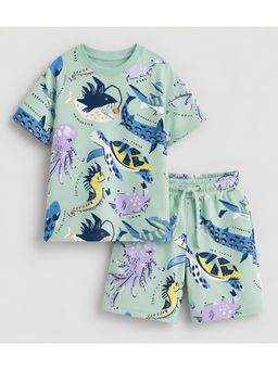 Googo Gaaga - Boys Octopus Print Cotton T-Shirt With Shorts