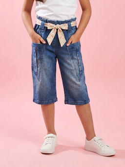 TINY GIRL - Mid Rise Tie-Up Denim Culotte With Belt