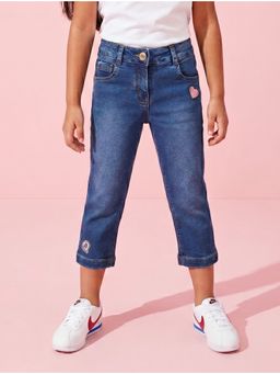 TINY GIRL - Mid Rise Heart Applique Denim Capri