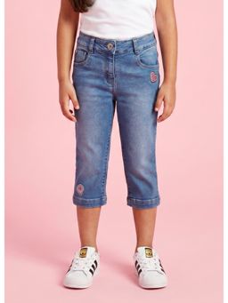 TINY GIRL - Mid Rise Heart Applique Denim Capri
