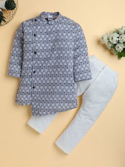 Polka Tots - Cotton Full Sleeve Floral Ethnic Kurta With Pyjama