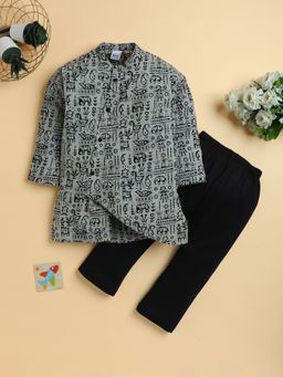 Polka Tots - Cotton Full Sleeve Abstract Ethnic Kurta With Pyjama