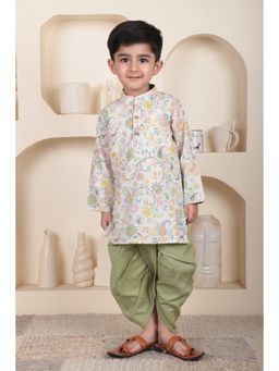 Polka Tots - Cotton Full Sleeve Floral Print Kurta With Dhoti