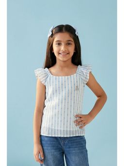 TINY GIRL - Sleeveless Striped Flutter Sleeve Top