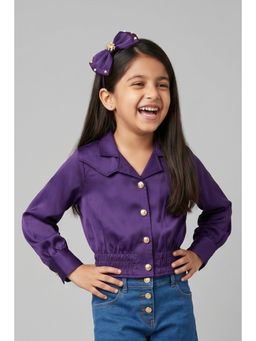 TINY GIRL - Full Sleeve Satin Shirt Collar Top