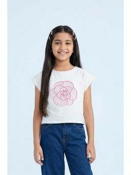 TINY GIRL - Cap Sleeve Floral Applique Printed Top
