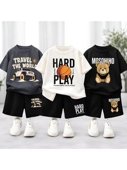 Googo Gaaga - Boys Cotton Printed T-Shirt With Shorts (Pack of 3)